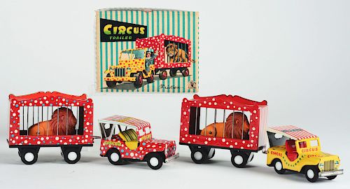Lot of 2: Tin Litho Friction Circus Trailers.