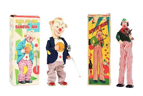 Lot of 2: Tin Litho Wind Up Clowns.