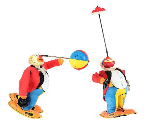 Lot of 2: Tin Litho Wind Up Juggling Clowns.