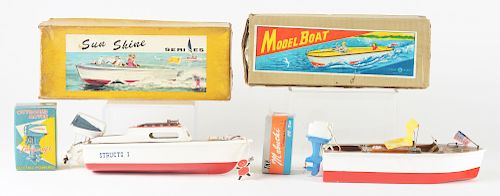 Lot of 2: Wooden Battery Operated Japanese Boats with Outboards.