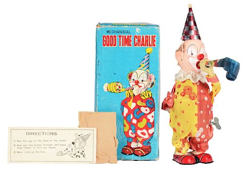 Tin Litho and Composition Wind Up Good Time Charlie Clown. 