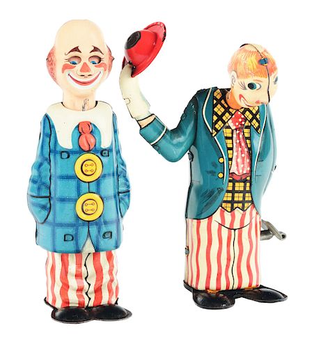 Lot of 2: Tin Litho Wind Up Circus Clowns.