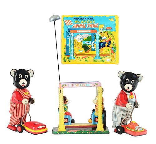 Lot of 3: Tin Litho Wind Up Bear Toys.