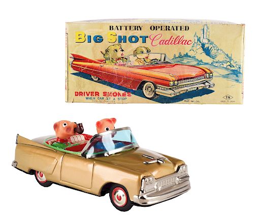 Tin Litho and Painted Battery Operated Big Shot Cadillac.