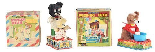 Lot of 2: Tin Litho and Fur Covered Battery Operated Bear Toys.