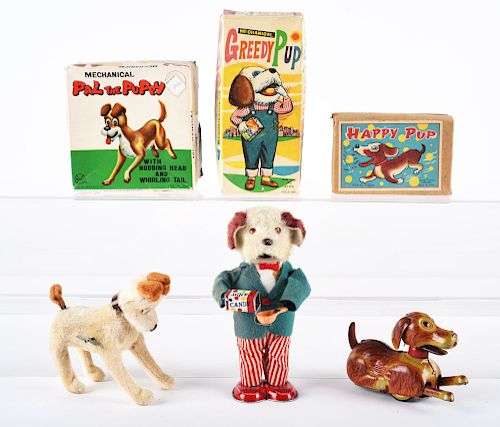 Lot of 3: Tin Litho and Fur Covered Wind Up Toys.