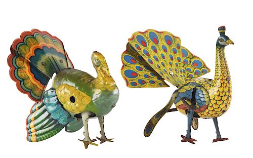 Lot of 2: Tin Litho Wind Up Peacock and Turkey Toys.