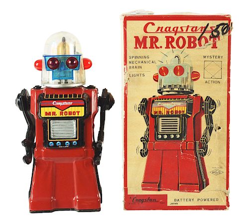 Japanese Battery Operated Tin Litho Cragstan Mr. Robot In Box. 
