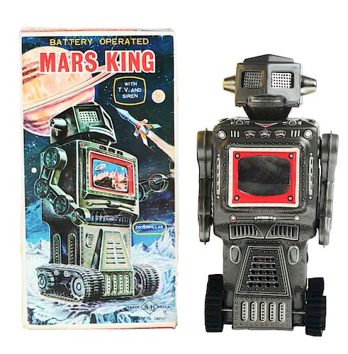 Tin Litho Battery Operated Mars King Robot.