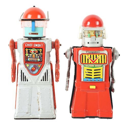 Lot Of 2: Japanese Tin Litho Battery Operated Robots.