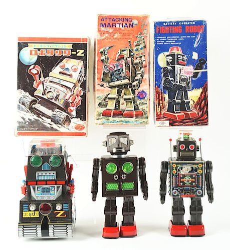 Lot Of 3: Japanese Tin Litho Battery Operated Robots.
