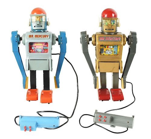 Lot of 2: Japanese Tin Litho & Plastic Battery Open Mr. Mercury Robots. 