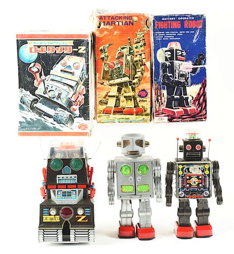 Lot Of 3: Japanese Tin Litho Battery Operated Robots.