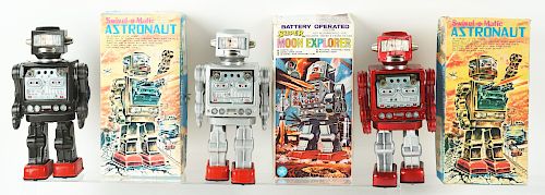 Lot of 3: Japanese Battery Operated Swivel-O-Matic Astronaut Toys In Boxes. 
