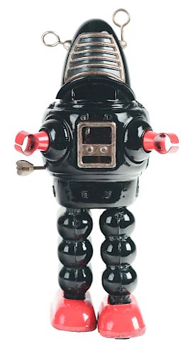 Tin Painted Wind Up Robby Robot.