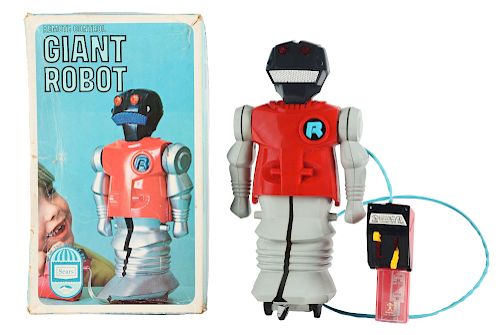 Plastic and Metal Battery Operated Giant "R" Robot.