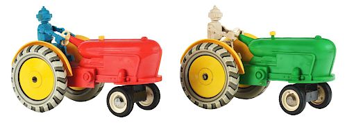 Lot of 2: Tin Litho and Plastic Battery Operated Robot Tractors.