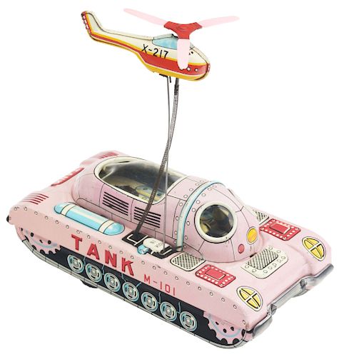 Tin Litho Friction Space Tank M101 with Helicopter.