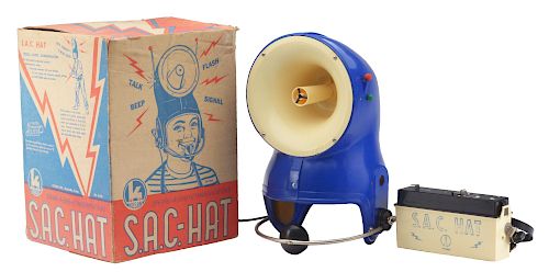 Early Plastic and Metal Battery Operated S.A.C. Space Helmet.