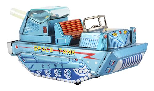 Tin Litho Friction Space Tank with Firing Cannon.