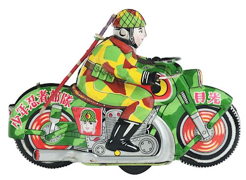 Tin Litho Friction Ninja Corps Motorcycle.