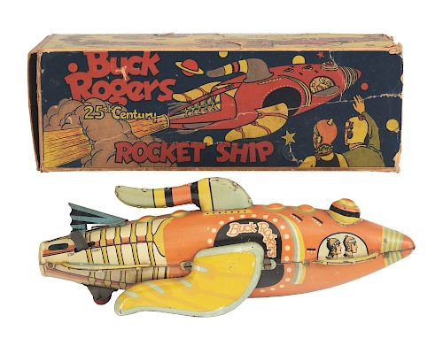 Marx Tin Litho Wind Up Buck Rogers Rocket Ship with Box. 