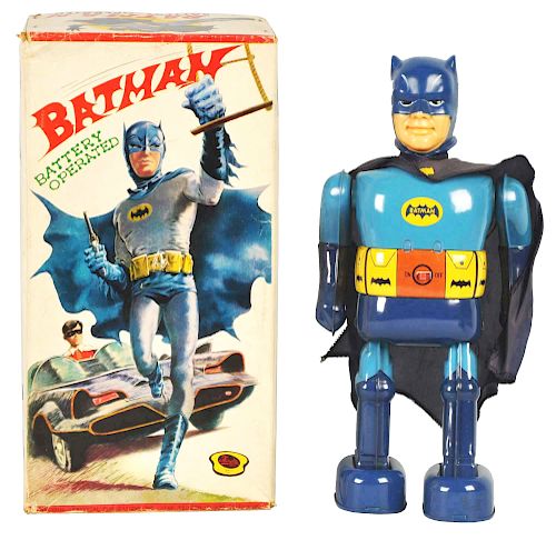 Scarce Japanese Tin Litho Battery Op Batman Walking Toy.