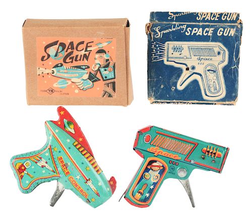 Lot of 2: Early Tin Litho Sparkling Space Guns.