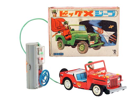 Tin Litho Battery Operated Big-X Jeep.