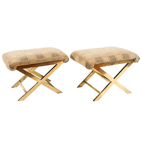 Charles Hollis Jones Style Brass X-frame Benches or Stools