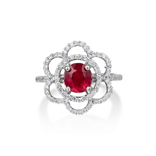 A 1.22-Carat Unheated Burmese Ruby and Diamond Ring