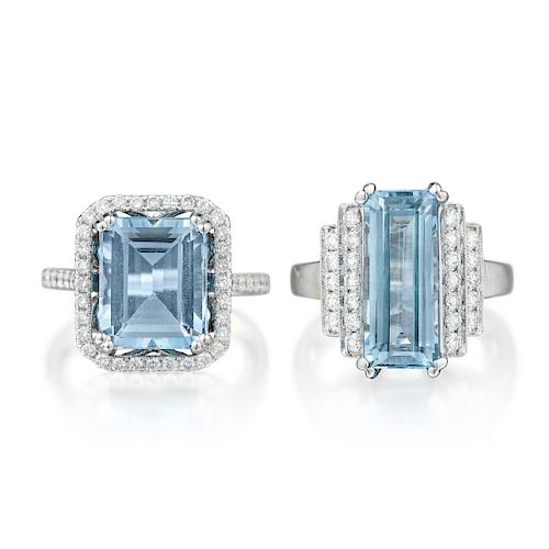 Two Aquamarine and Diamond Rings