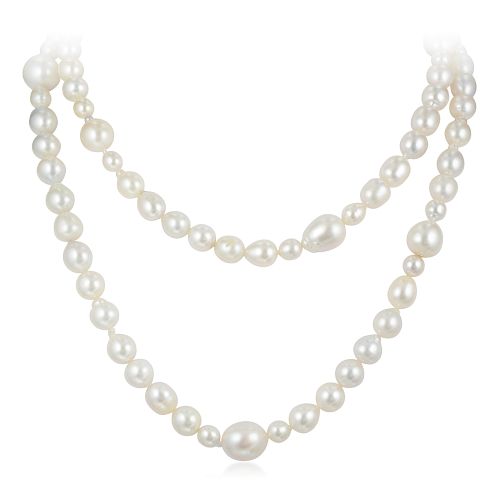 A Long White Baroque Cultured Pearl Necklace