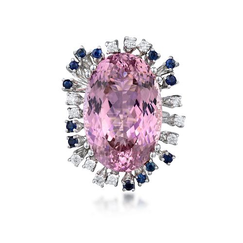 A Kunzite Sapphire and Diamond Ring