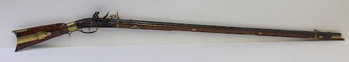 Antique Flintlock Long Rifle Signed On Plate