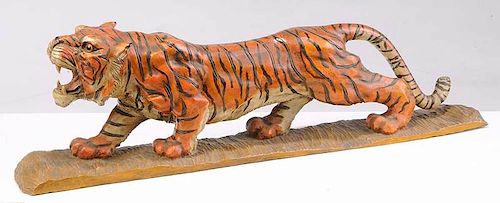 Asian Carved Wood Polychrome Tiger