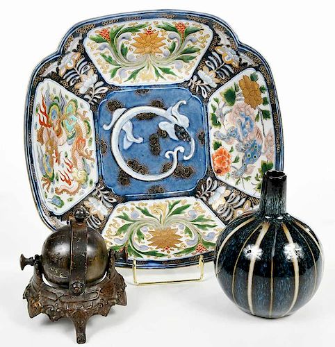 Three Asian Porcelain and Bronze Items