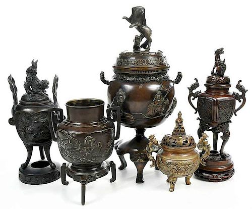 Five Asian Bronze Figural Censers