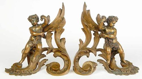 Pair Louis XV Style Gilt Bronze Chenets