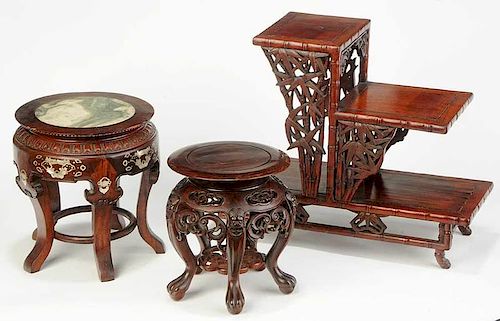 Three Chinese Carved Hardwood Stands