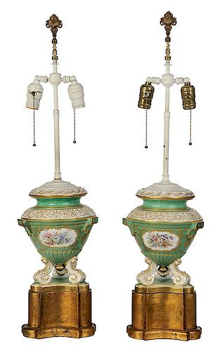 Pair English Porcelain Vase Form Lamps