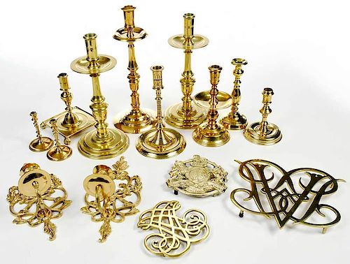 13 Brass 18th Century Style Table Items