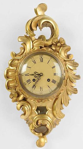 Louis XV Style Carved Gilt Wood Cartel Clock