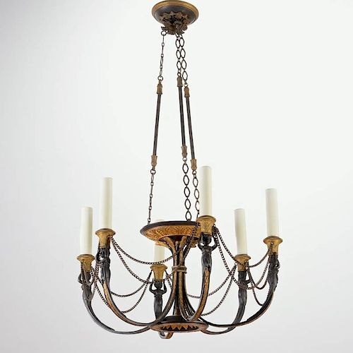 Regency style gilt and patinated bronze chandelier