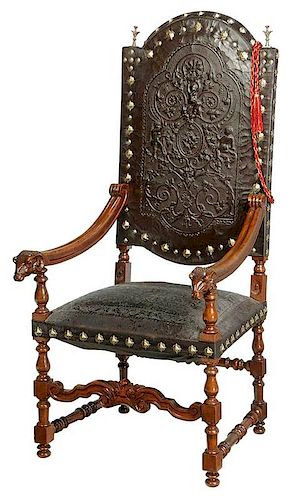 Baroque Style Leather Upholstered Armchair