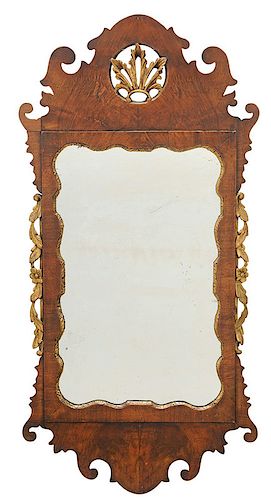 Chippendale Style Walnut and Parcel Gilt Mirror