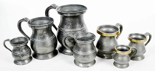 Two Sets Pewter Measures, Seven Pieces