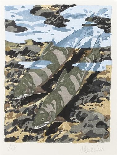 Neil Welliver, (American, 1929-2005), Trout in a Stream, AP, together with Two Canadian Geese, 43/75