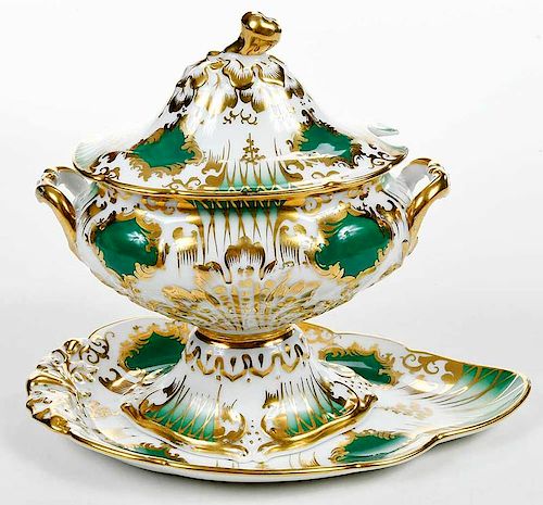Gilt and Green-Decorated Tureen