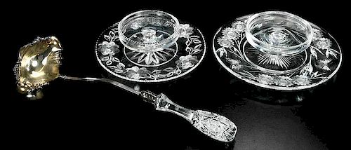 Cut Glass Punch Ladle, Cheese and Cracker Trays